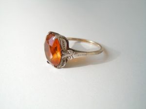 Alter Ring M.333 Gold Schiene+Silber Kopf, Farbstein Orange