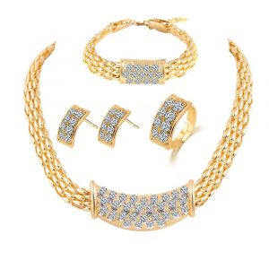 Brautjungfer Schmuck-Set Diamant-Ring-Halsketten-Armband-Ohrringe Hochzeit  Schmucksets Indian African Wie Dubai Gold 18K Ziemlich Sets