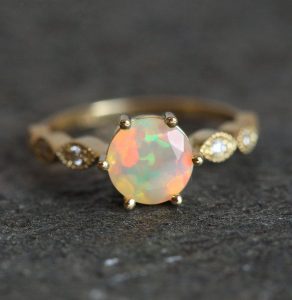Ethiopian Opal Ring, Opal Engagement Ring, Welo Opal Ring