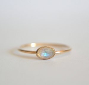 Gold Oval Moonstone Ring, Rainbow Moonstone Oval Ring, Oval