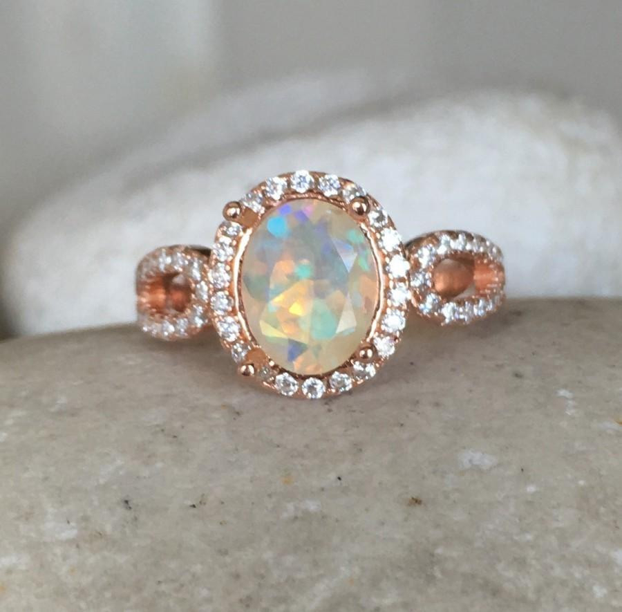 Natural Opal Engagement Ring, Rose Gold Opal Ring, Promise