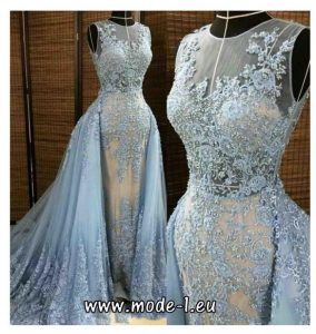Brautkleid In Hellblau Mit Blumenstick | Abendkleid