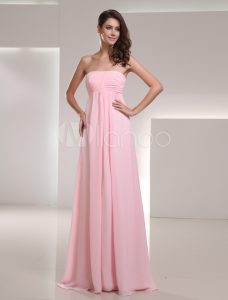 Chiffon Empire-Kleid Für Hochzeit Mit Trägerlosem Design Und Falten In  Rosa, Bodenlang