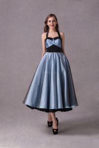 Платья Подружки Невесты Рокабилли Короткие Baby Blue Polka Dot Версия Для  Печати Halter Tea Length Vintage Wedding Party Dresses