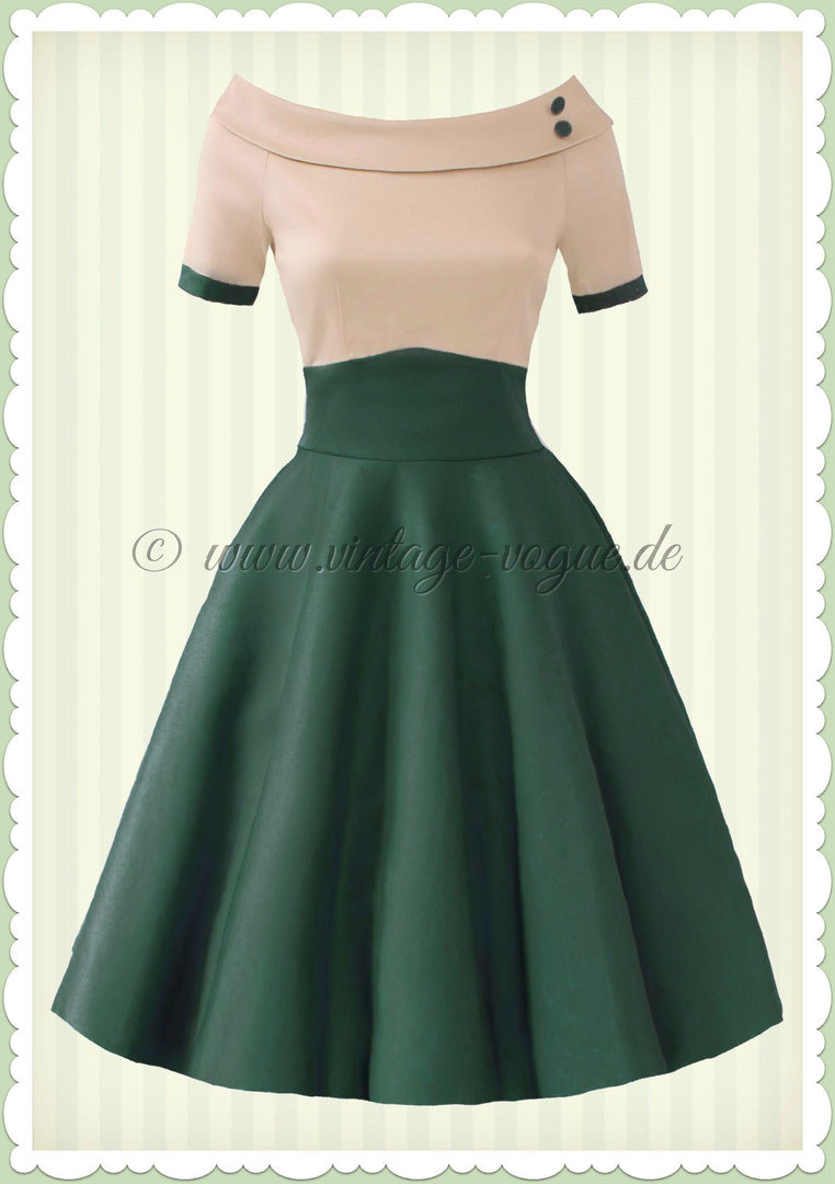 Dolly &amp; Dotty 50Er Jahre Rockabilly Petticoat Kleid - Darlene - Beige Grün