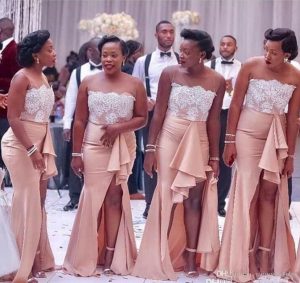 Großhandel 2018 Land Nigerianischen Brautjungfer Kleider Spitze  Meerjungfrau Trauzeugin Kleider Split Side Lange Hochzeit Gast Kleid Von