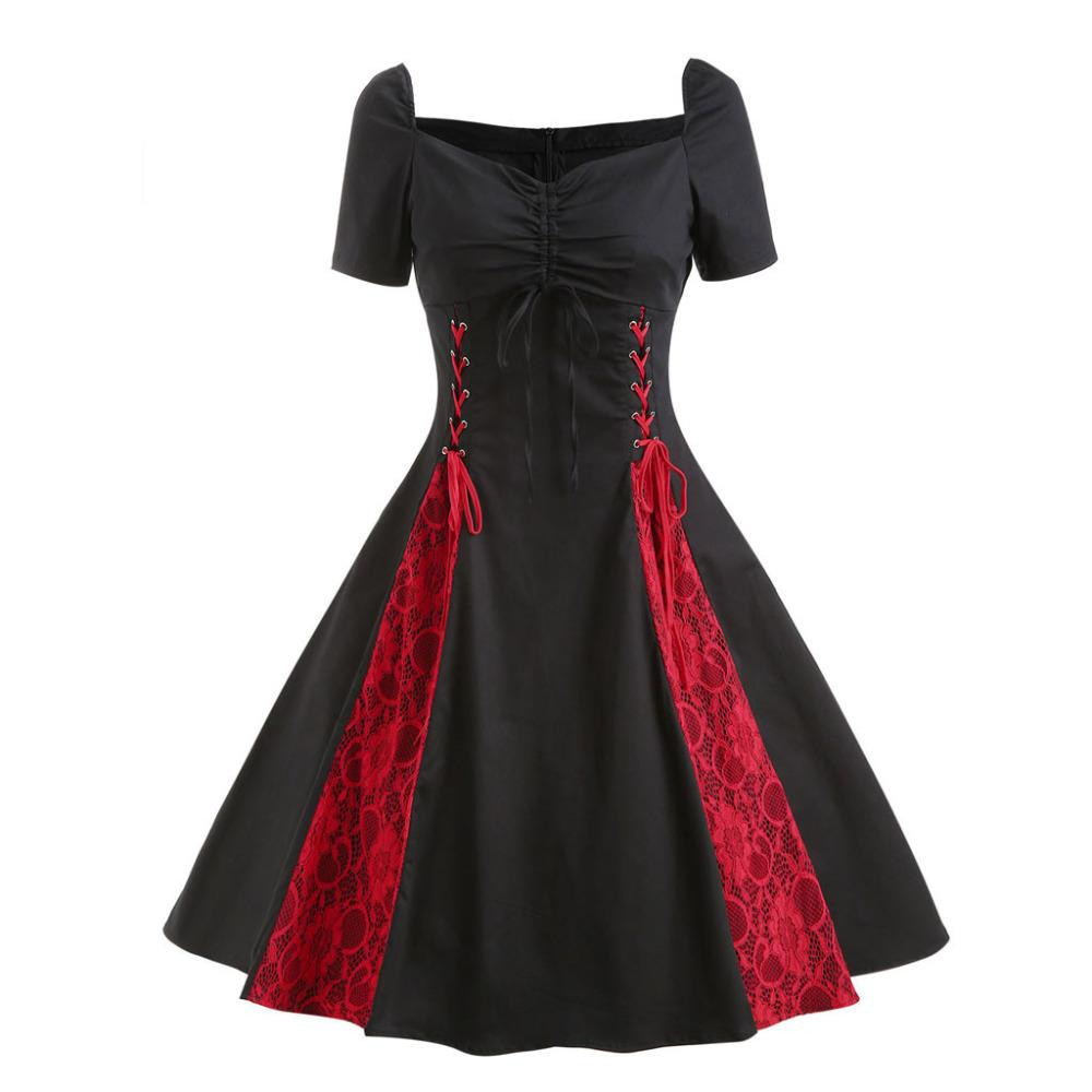 Großhandel 2019 Neue Frauen Kleid Rot Und Schwarz Plus Size Sexy Große  Größen Gothic Spitze Rockabilly Abend Prom Swing Punk Kleid L19118 Von