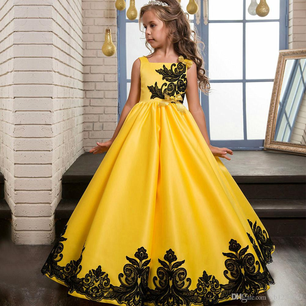 Großhandel Neue Ankunft Gelb Teenager Mädchen Prinzessin Kleidet Jugendlich  Mädchen Abschlussball Langes Kleid Mädchen Formales Kleid Kinder Hochzeit