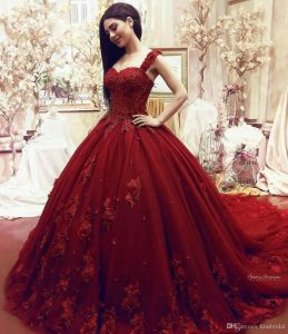 Großhandel Rote Ballkleid Brautkleider Elegante Prinzessin 2019 Aus Der  Schulter Spitze Appliques Handmade Blumen Tüll Braut Formale Kleider Von