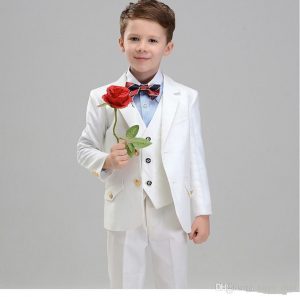 Großhandel Stil Weiße Jungen Formale Anlässetuxedos Kerbe Revers Zwei Knopf  Kinder Hochzeit Smoking Kind Anzug Urlaub Kleidung Jacke + Pants + Tie +