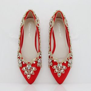 Hochzeit Ferse Mode Schuhe Kleid Rot Diamant Red Blume Für
