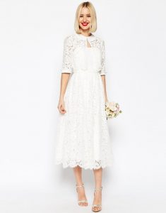 Image 1 Of Asos Bridal Lace Bandeau Midi Prom Dress With