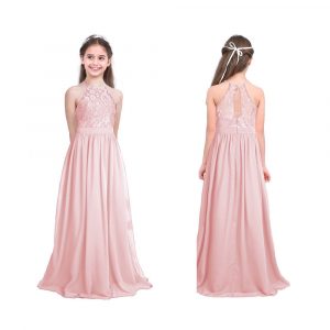 Kinder Blumen Mädchen Neckholder Chiffon Kleid Pink Gr. 104 116 128 140 152  164