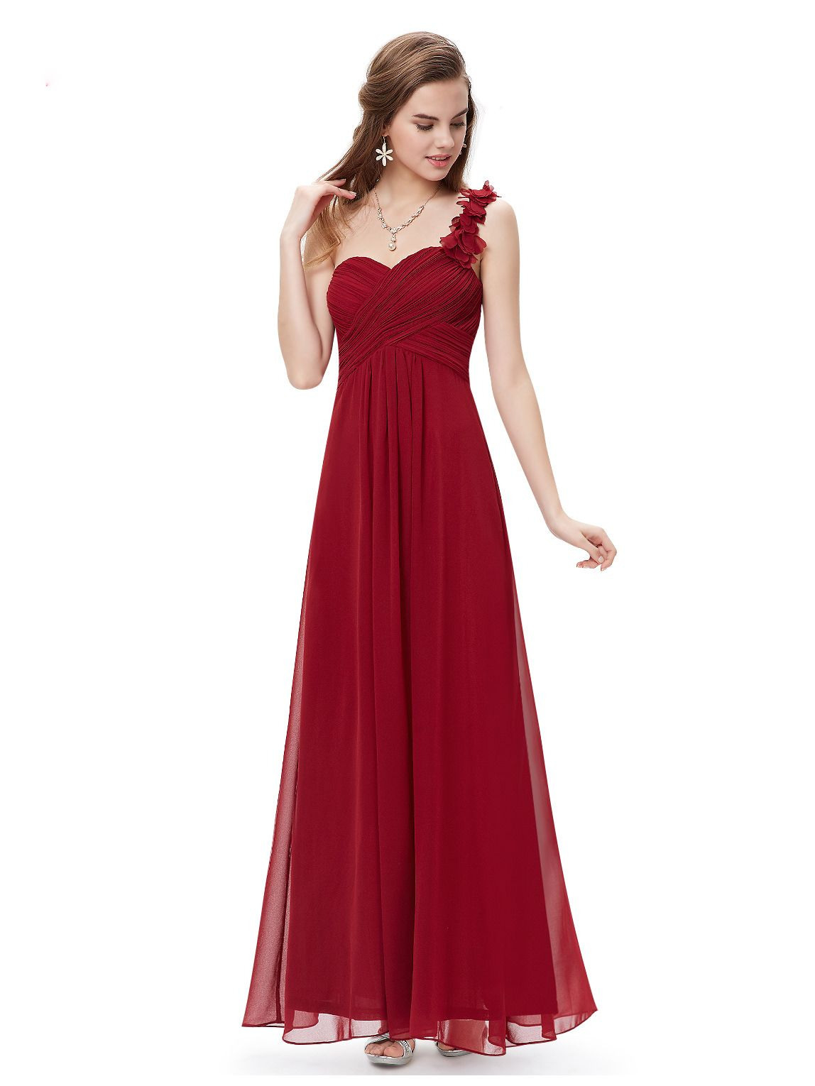 Langes One-Shoulder Abendkleid Rot | Festliche Kleider