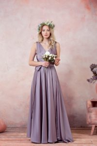 Lila Brautjungfer Kleid,multi-Way-Silk Wrap Dress,3/4-Ärmel