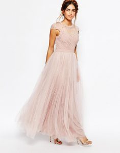 Little Mistress Ruched Bodice Maxi Dress With Pleated Tulle