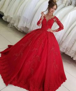 Luxus Rote Hochzeitskleider Mit Ärmel | Brautkleider