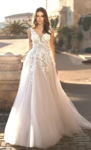 Naviblue 2019 Bridal Sleeveless V Neck Heavily Embellished