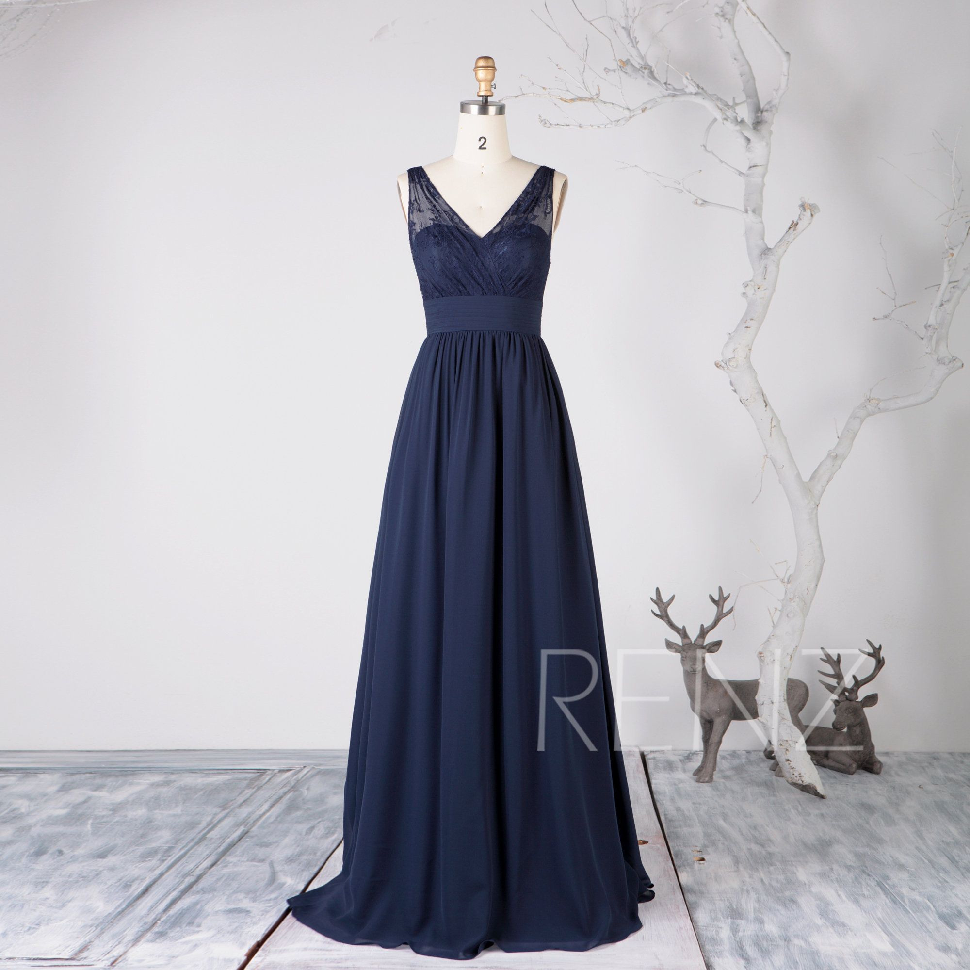 Navy Blue Mismatched Bridesmaid Dress Wedding Dress Illusion