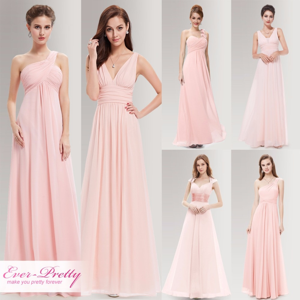 Peachy Rosa Lange Brautjungfer Kleider Elegante Eine Linie