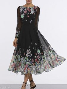 Round Neck Printed Maxi Dress | Kleidung, Kleider Mode