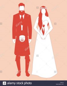 Silhouetten Der Jungvermählten Paar Hochzeit Kleidung Tragen