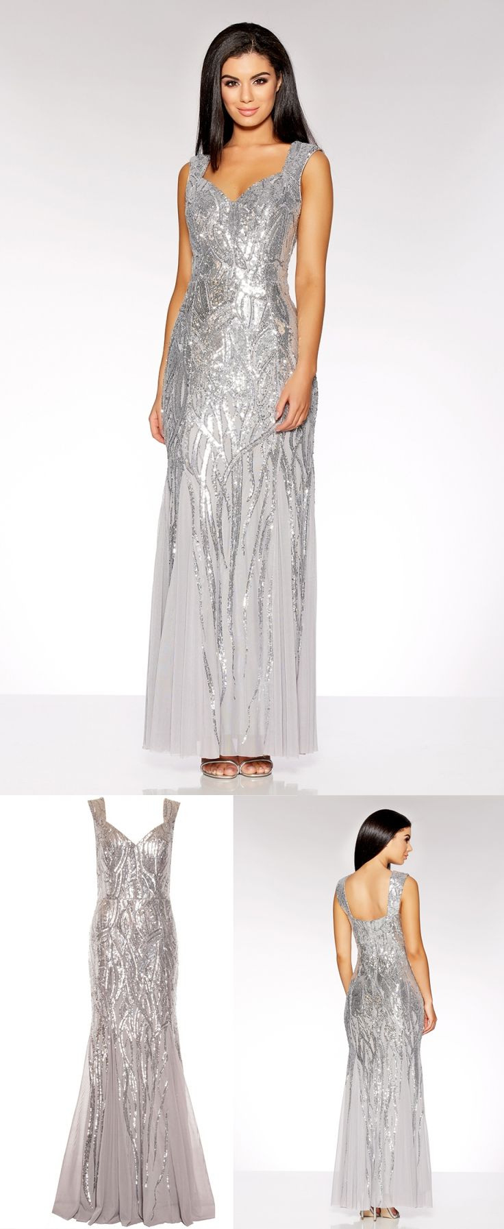 Silver Sequin Sweetheart Fishtail Maxi Dress. From Quiz