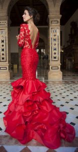 Silvia Navarro Red Lace And Ruffle New Collection Maxi Gown