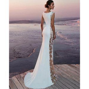 Slim Fit Floral Standesamt Kleid Hochzeitskleid In Weiß