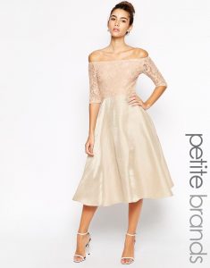 True Decadence Petite Lace Bardot Midi Prom Dress | Weißes
