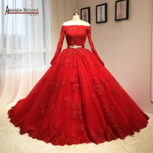 Us $337.46 6% Off|2018 Neueste Rote Hochzeit Kleid Puffy Ballkleid Langen  Ärmeln Muster-In Brautkleider Aus Hochzeiten Und Feierliche Anlässe Bei