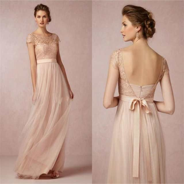 2015 Vintage Spitze Brautjungfer Kleider Erröten Rosa
