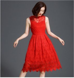 2016 Neue Frauen Mode Spitze Rote Kleider Mädchen Lässig
