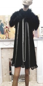 20Er Jahre Schwarz Perlen Seide Chiffon Flapper Stil Kleid