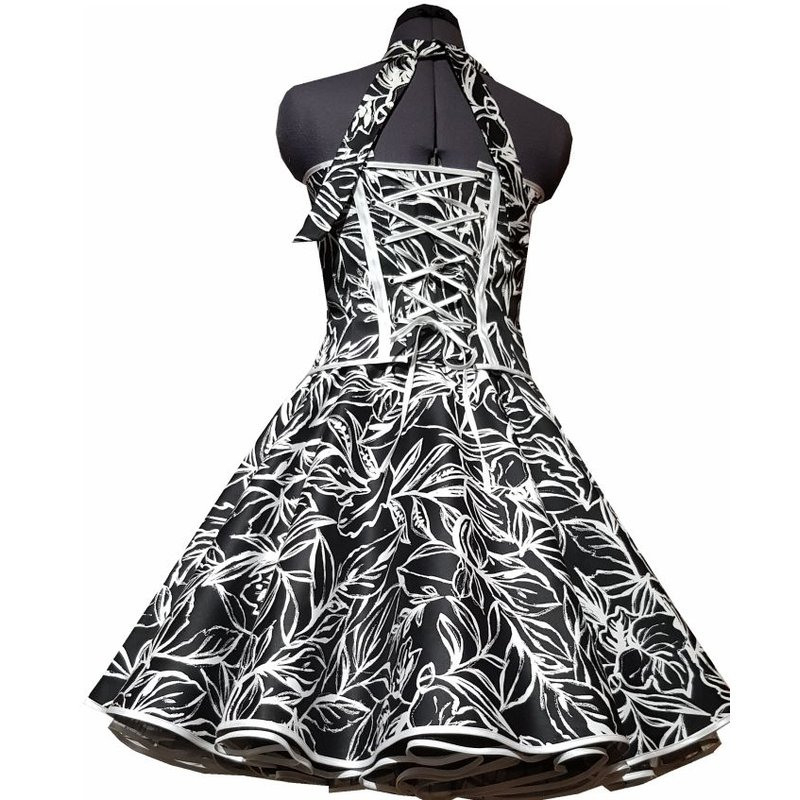 50Er Jahre Kleid Zum Petticoat Schwarz Weiße Blattmotive