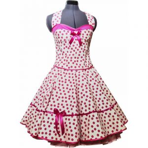 50Er Jahre Kleid Zum Petticoat Weiss Pink Punkte