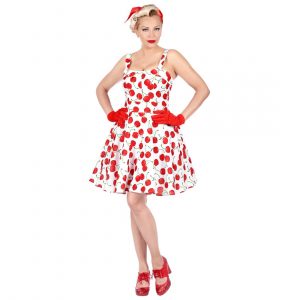50Er Jahre Rockabilly Kleid Mit Kirschen Für Frauen Weiß