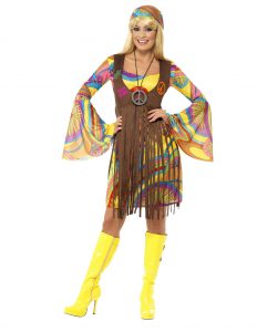60S Hippie Kleid Mit Fransen  Trompetenärmel ★  Karneval