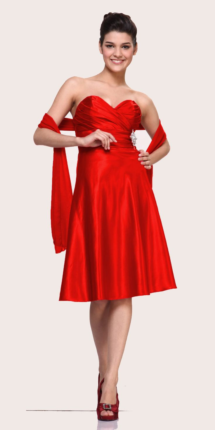 Abstand  Trägerloses Rotes Kleid Knielangen Schatz