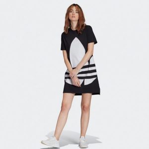 Adidas Originals Damen Logo T Shirt Kleid Schwarz/Weiss
