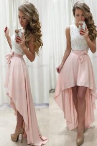 Aline Jewel Sleeveless High Low Pearl Pink Prom Dress