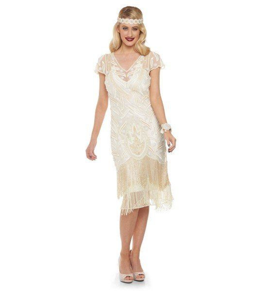 Art Deco Fringe Party Dress In Cream In 2020  Flapper
