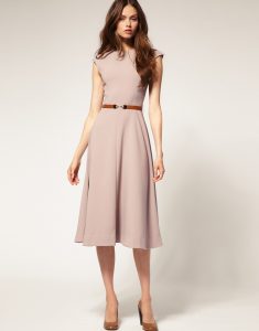 Asos Collection Asos Midi Dress With Contrast Belt In Mink