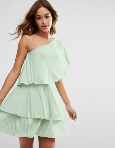 Asos Collection Asos One Shoulder Tiered Pleated Mini