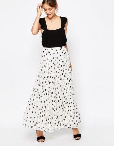 Asos Collection Asos Pleated Maxi Skirt In Polka Dot