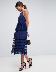 Asos Design Asos Premium Broderie Lace Midi Dress With