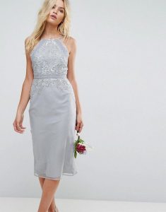 Asos Wedding Embellished Lace Insert Pencil Midi Dress