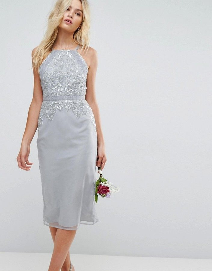 Asos Wedding Embellished Lace Insert Pencil Midi Dress