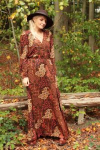 Batik Maxikleid Langarm Boho Herbst Style  Weltentänzer