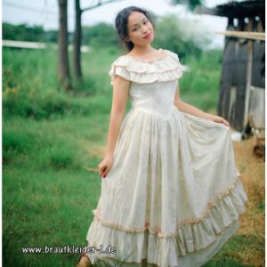 Baumwoll Vintage Kleid Fuer Den Standesamt Lang Braut